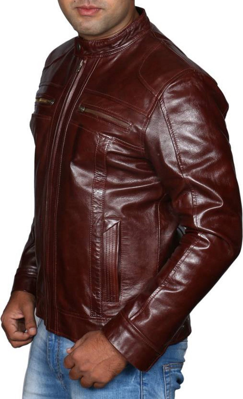 Biker Jacket - Men Real Lambskin Motorcycle Leather Biker Jacket KM524 - Koza Leathers