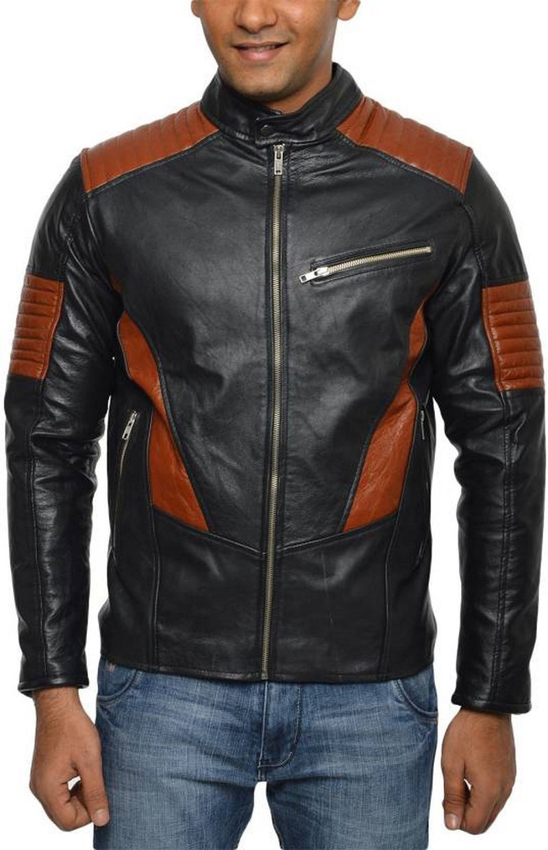 Biker Jacket - Men Real Lambskin Motorcycle Leather Biker Jacket KM528 - Koza Leathers