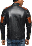 Biker Jacket - Men Real Lambskin Motorcycle Leather Biker Jacket KM528 - Koza Leathers