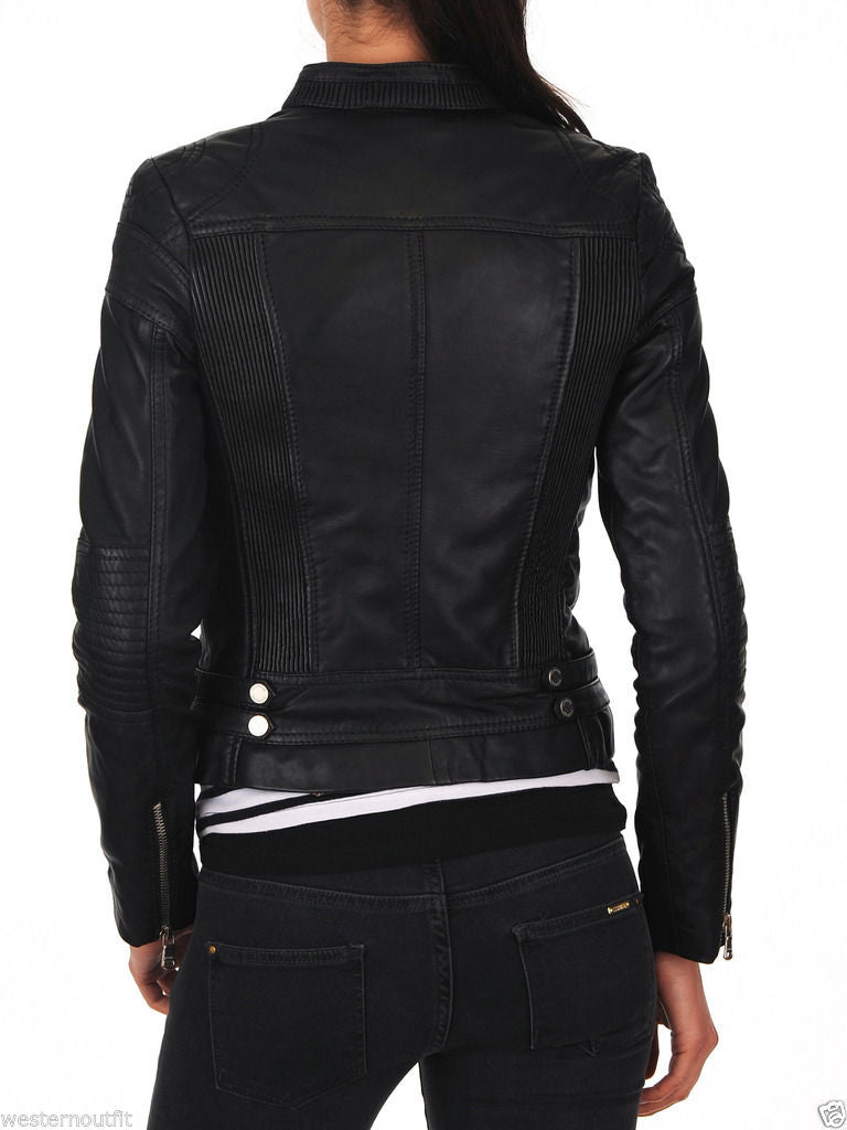 Biker / Motorcycle Jacket - Women Real Lambskin Leather Biker Jacket KW086 - Koza Leathers