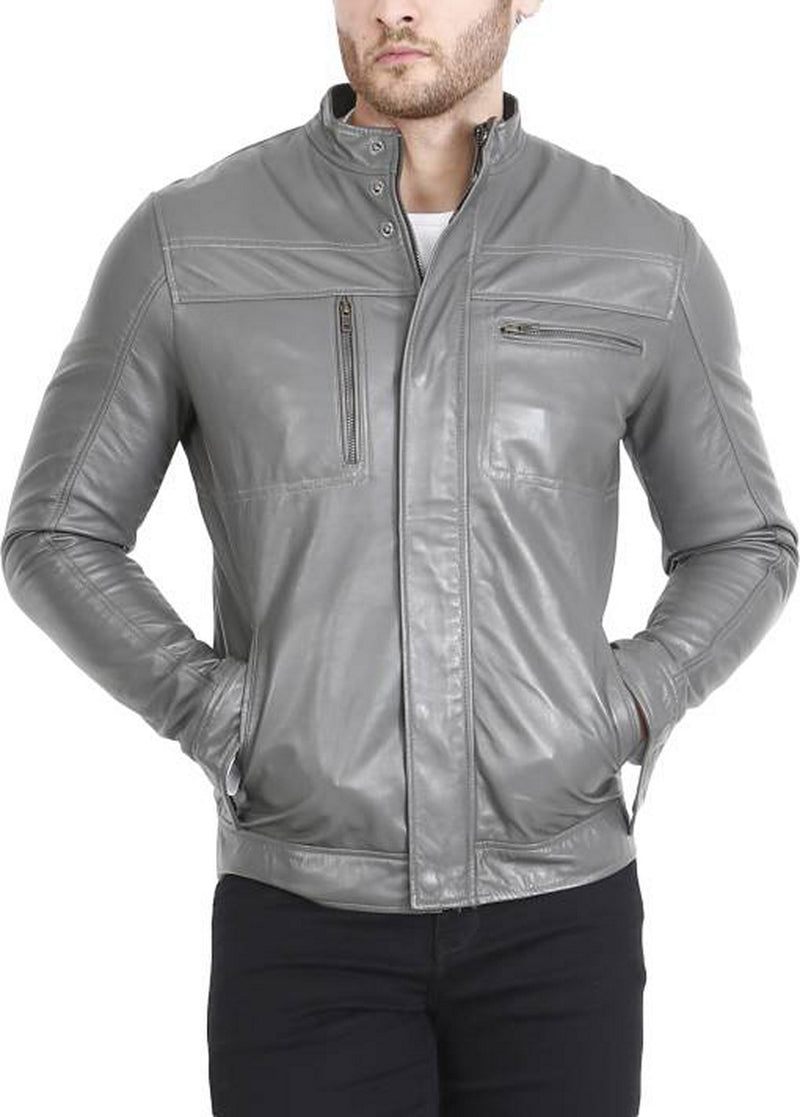 Biker Jacket - Men Real Lambskin Motorcycle Leather Biker Jacket KM529 - Koza Leathers