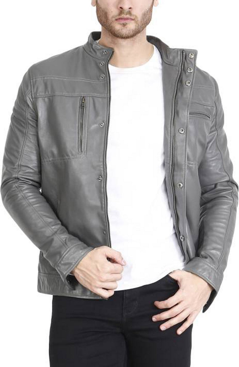 Biker Jacket - Men Real Lambskin Motorcycle Leather Biker Jacket KM529 - Koza Leathers