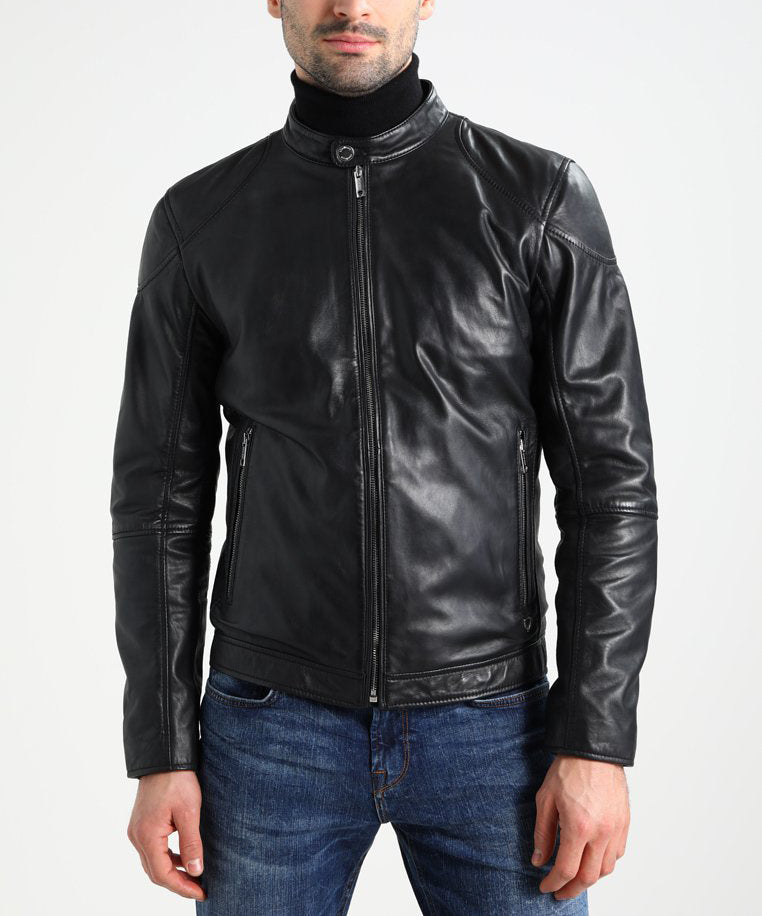 Biker Jacket - Men Real Lambskin Motorcycle Leather Biker Jacket KM243 - Koza Leathers