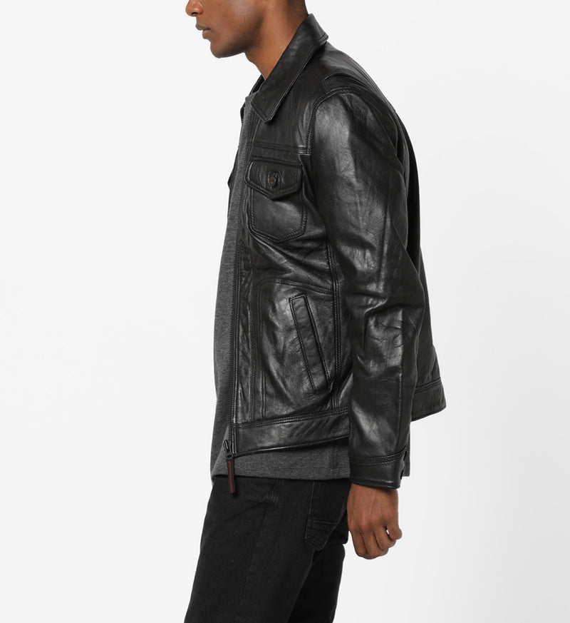 Biker Jacket - Men Real Lambskin Motorcycle Leather Biker Jacket KM612 - Koza Leathers