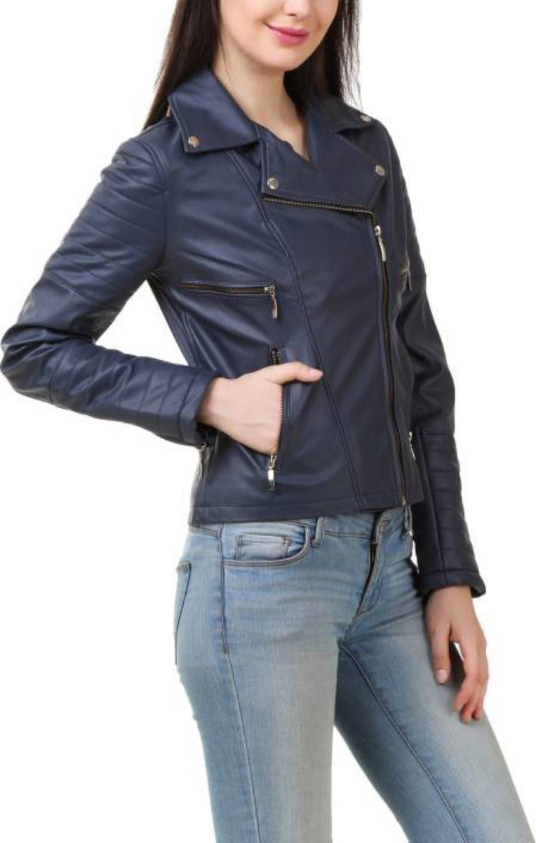 Biker / Motorcycle Jacket - Women Real Lambskin Leather Biker Jacket KW388 - Koza Leathers