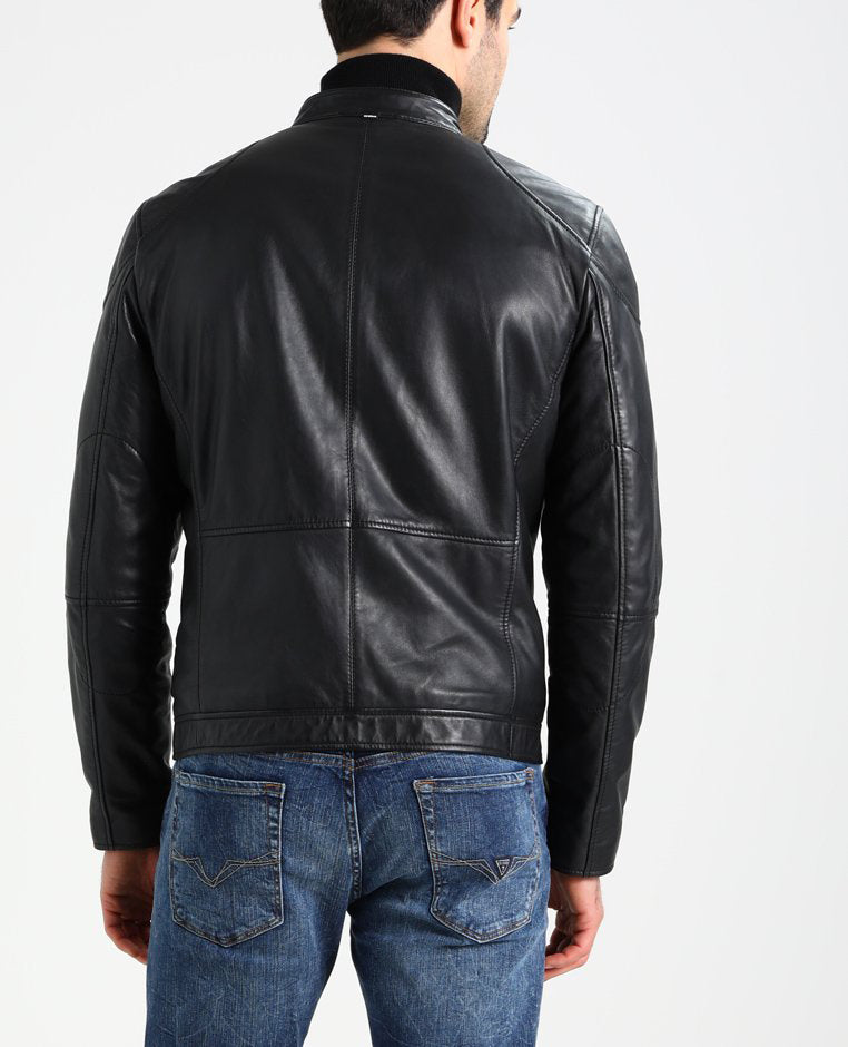 Biker Jacket - Men Real Lambskin Motorcycle Leather Biker Jacket KM243 - Koza Leathers