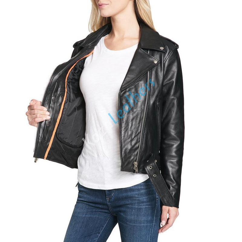 Biker / Motorcycle Jacket - Women Real Lambskin Leather Biker Jacket KW107 - Koza Leathers