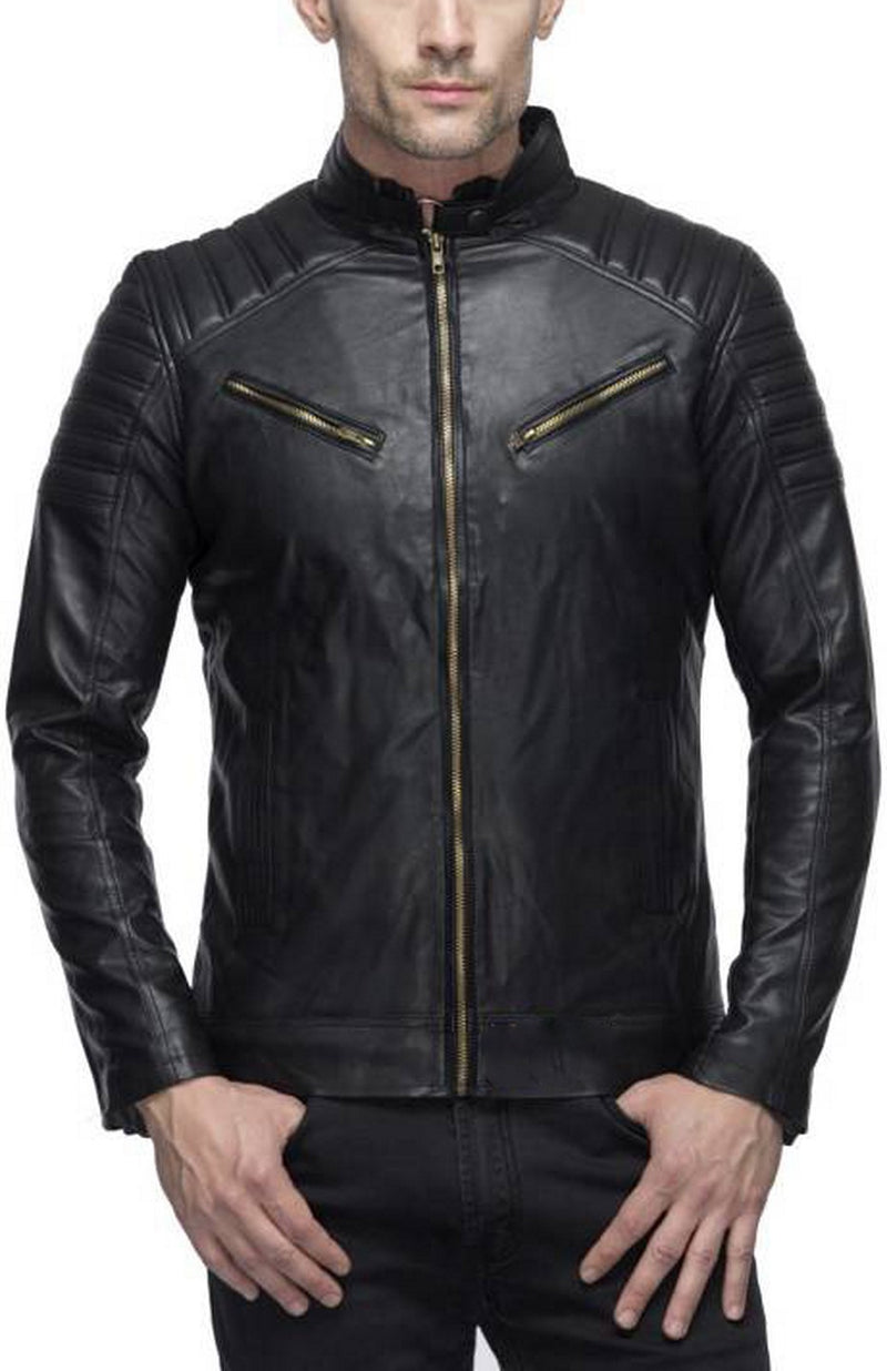 Biker Jacket - Men Real Lambskin Motorcycle Leather Biker Jacket KM538 - Koza Leathers