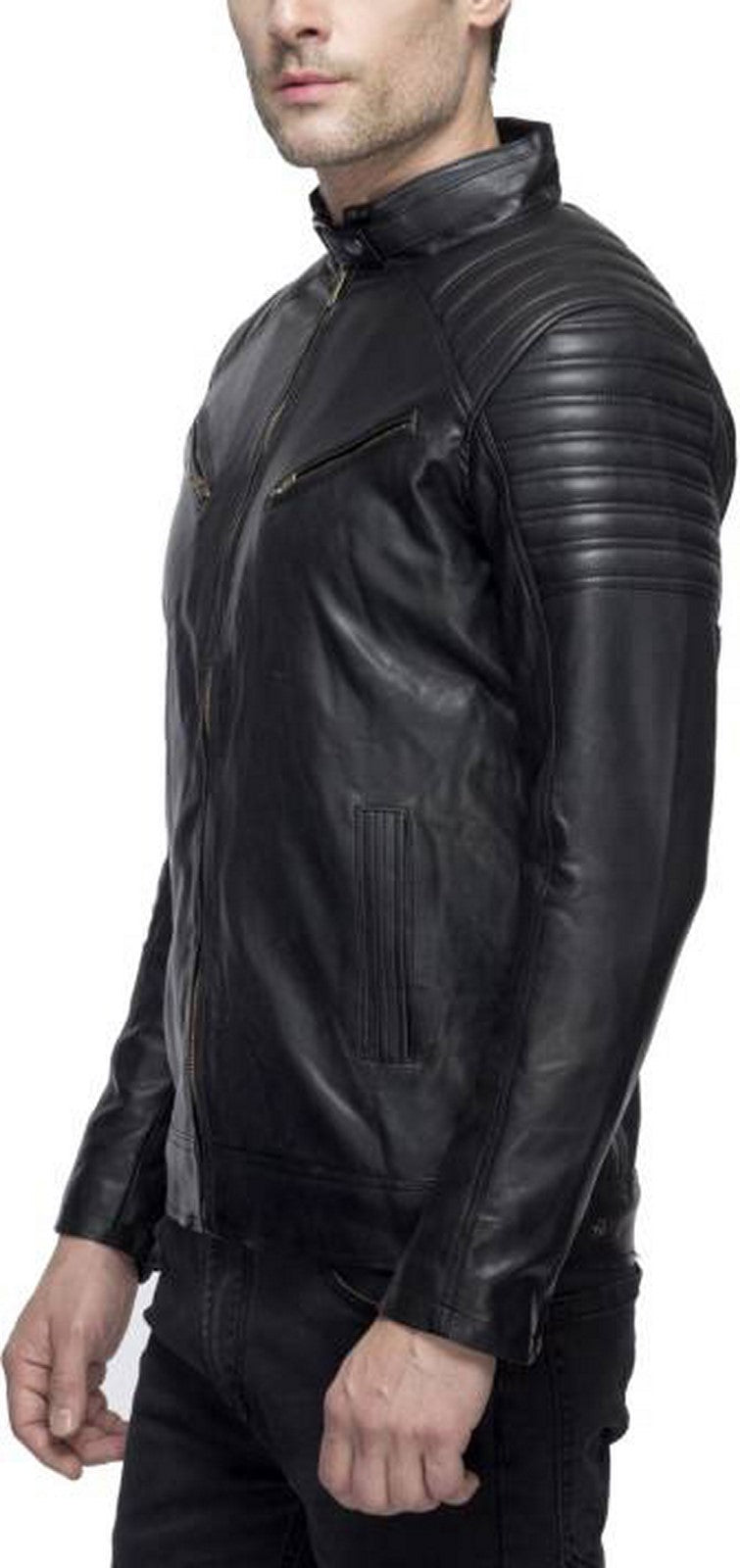 Biker Jacket - Men Real Lambskin Motorcycle Leather Biker Jacket KM538 - Koza Leathers