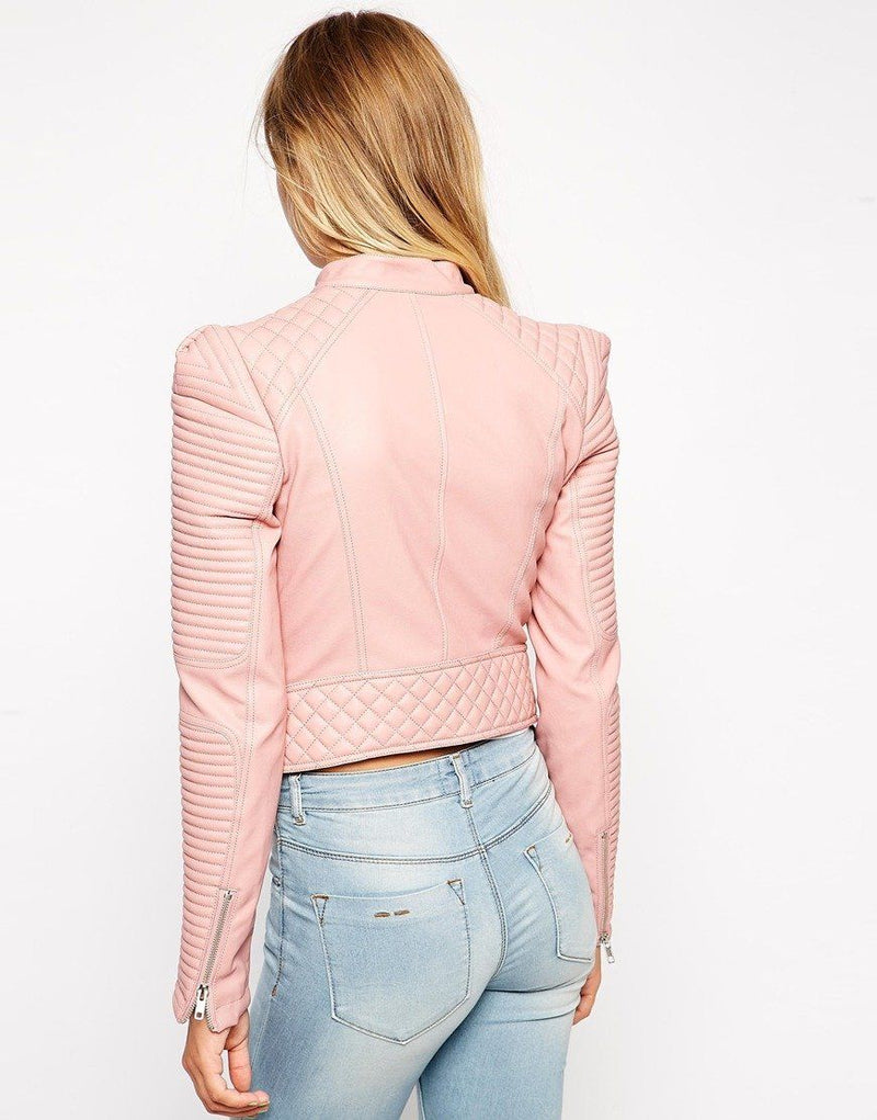 Biker / Motorcycle Jacket - Women Real Lambskin Leather Biker Jacket KW087 - Koza Leathers