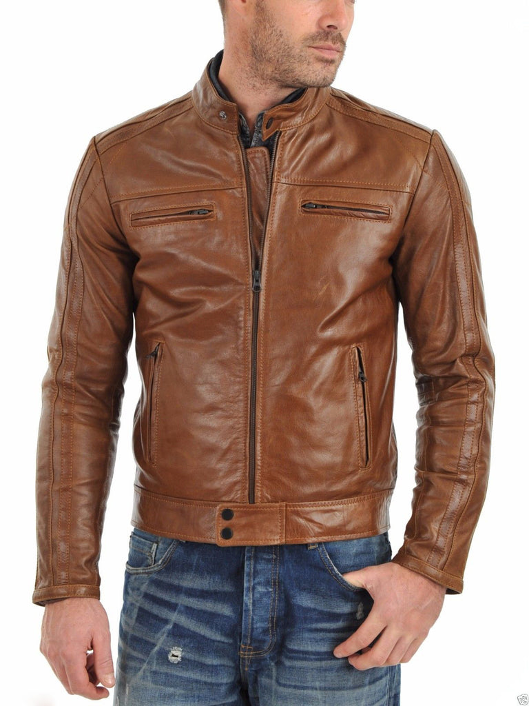 Biker Jacket - Men Real Lambskin Leather Jacket KM010 - Koza Leathers
