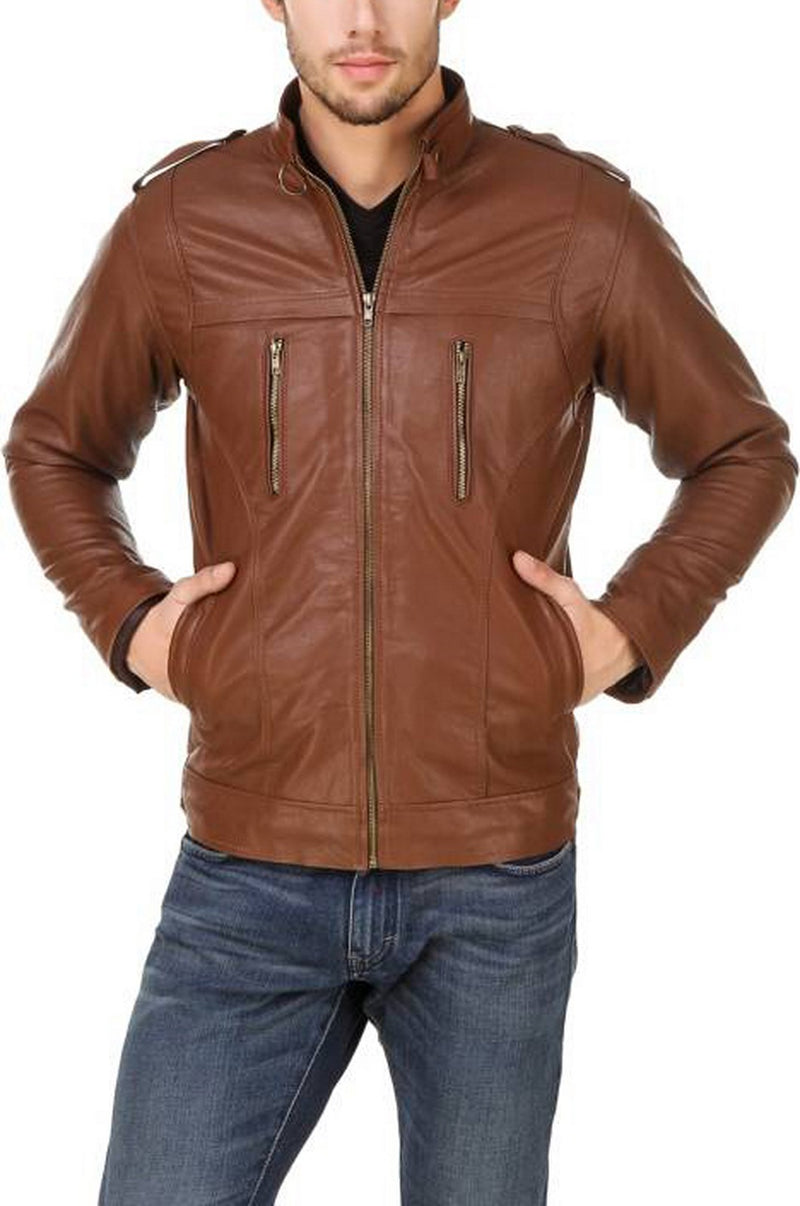 Biker Jacket - Men Real Lambskin Motorcycle Leather Biker Jacket KM540 - Koza Leathers