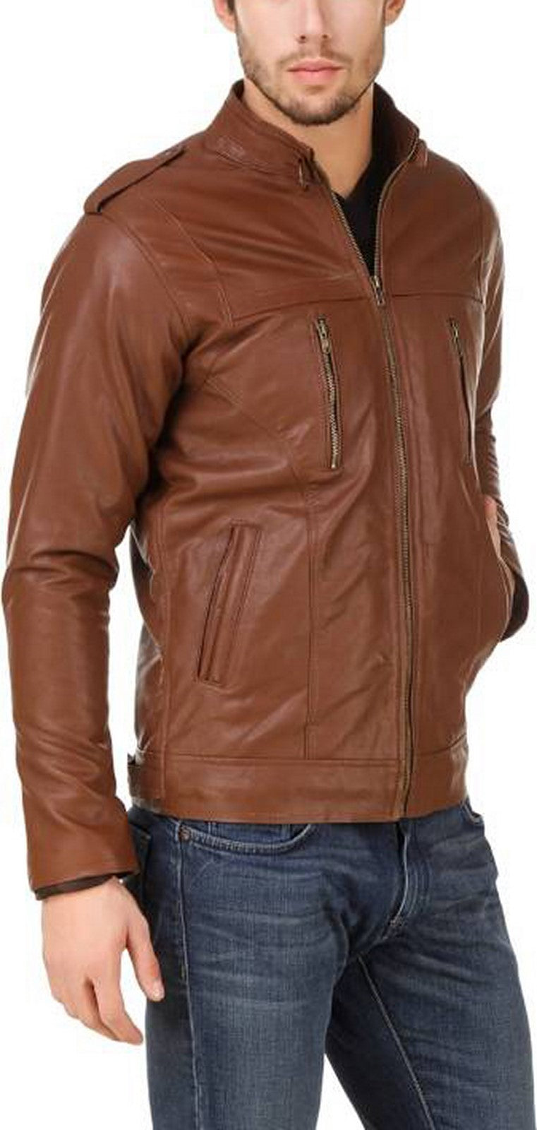 Biker Jacket - Men Real Lambskin Motorcycle Leather Biker Jacket KM540 - Koza Leathers