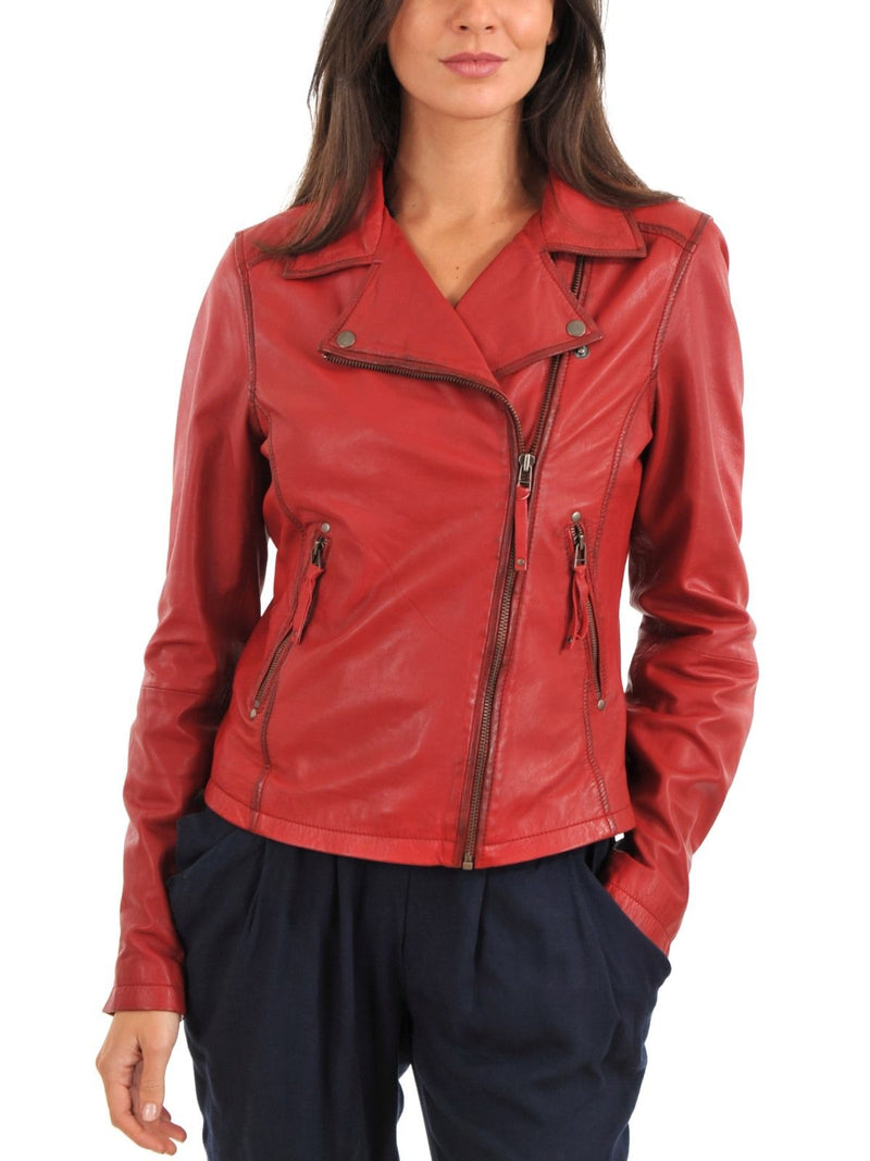 Biker / Motorcycle Jacket - Women Real Lambskin Leather Biker Jacket KW088 - Koza Leathers