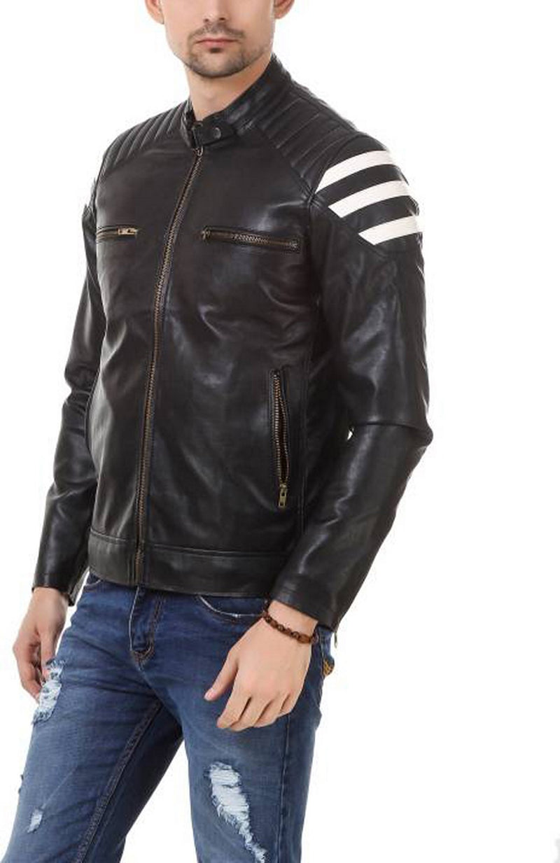 Biker Jacket - Men Real Lambskin Motorcycle Leather Biker Jacket KM541 - Koza Leathers