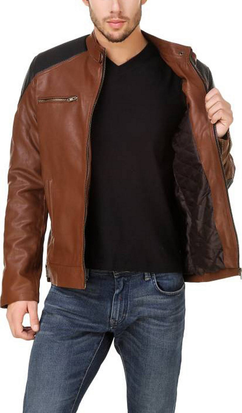 Biker Jacket - Men Real Lambskin Motorcycle Leather Biker Jacket KM542 - Koza Leathers