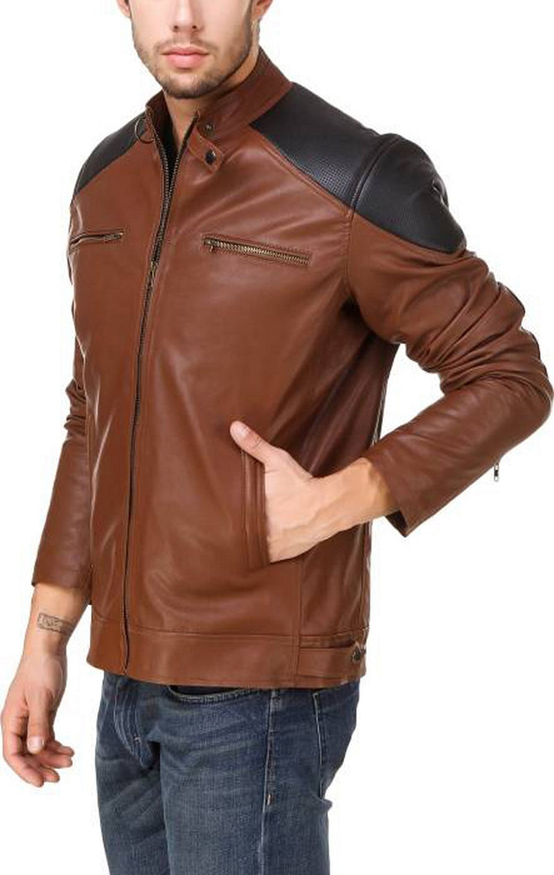 Biker Jacket - Men Real Lambskin Motorcycle Leather Biker Jacket KM542 - Koza Leathers
