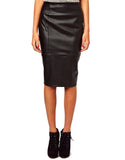 Knee Length Skirt - Women Real Lambskin Leather Slim Fit Skirt WS056 - Koza Leathers