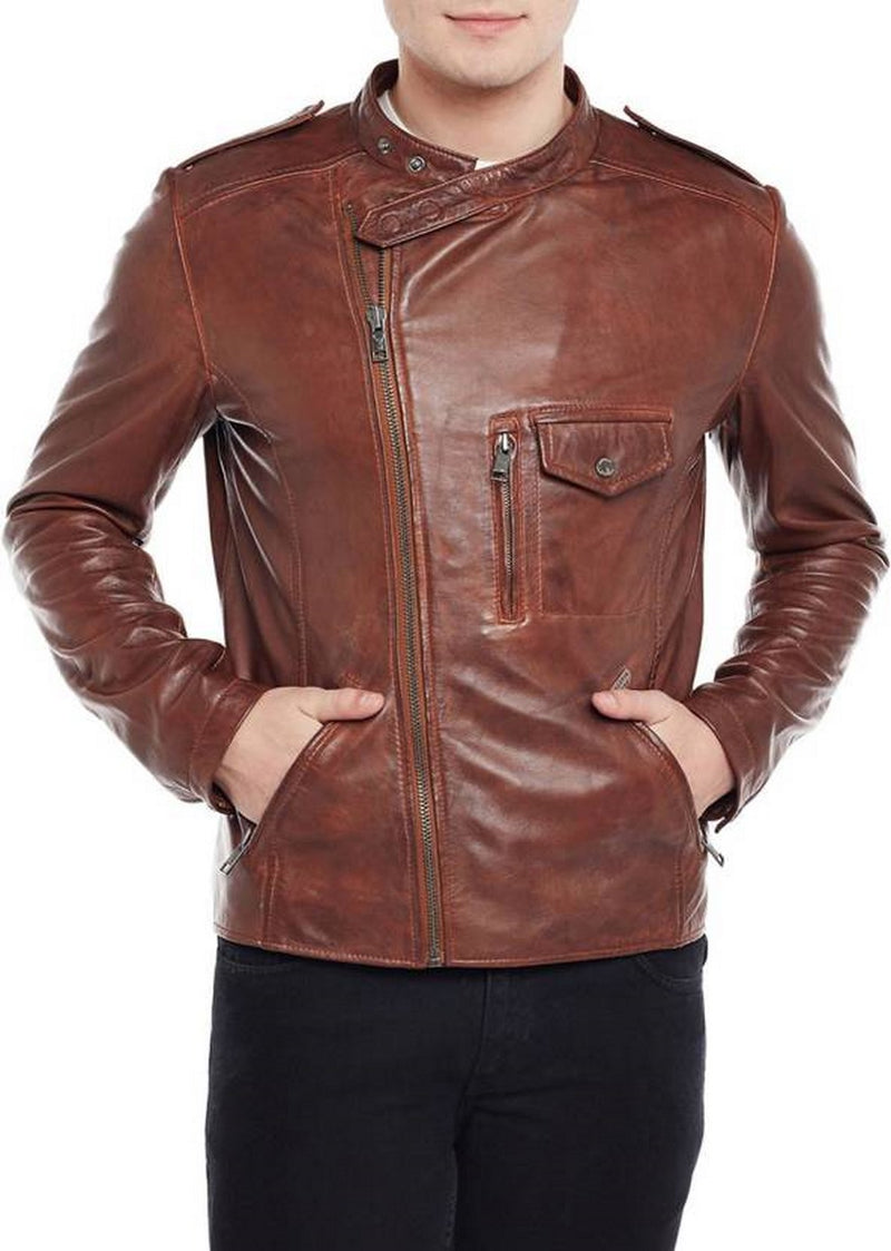 Biker Jacket - Men Real Lambskin Motorcycle Leather Biker Jacket KM392 - Koza Leathers