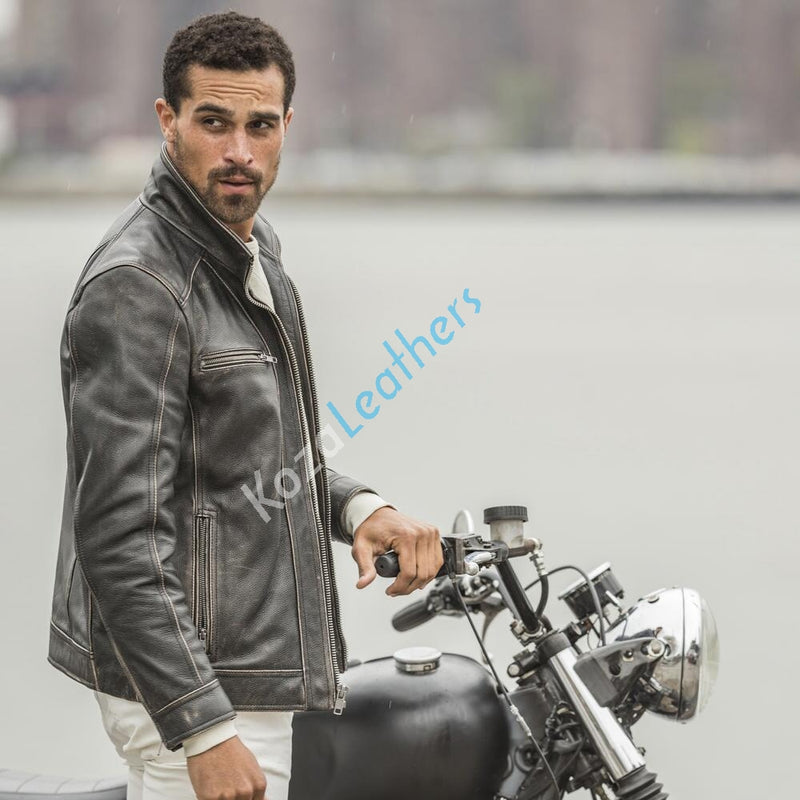 Biker Jacket - Men Real Lambskin Motorcycle Leather Biker Jacket KM158 - Koza Leathers