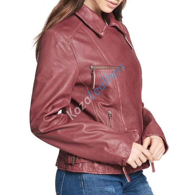 Biker / Motorcycle Jacket - Women Real Lambskin Leather Biker Jacket KW108 - Koza Leathers