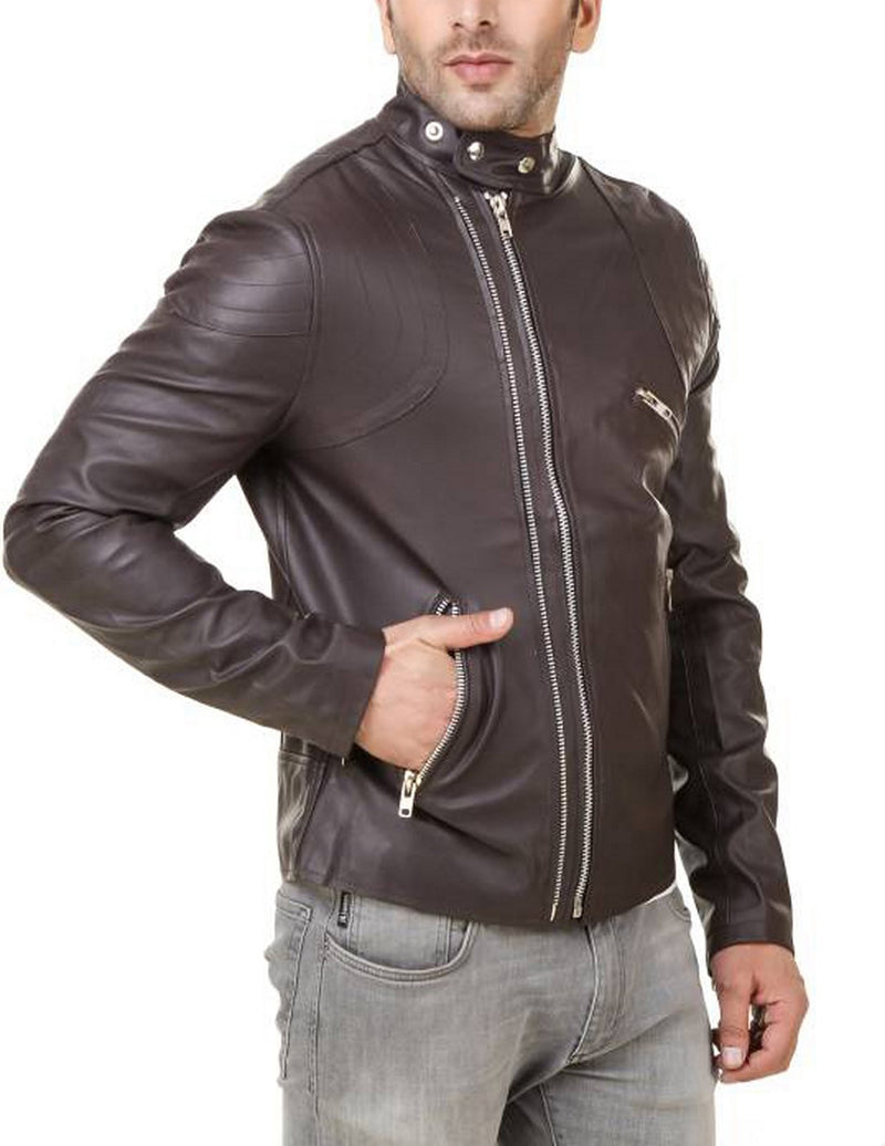 Biker Jacket - Men Real Lambskin Motorcycle Leather Biker Jacket KM547 - Koza Leathers