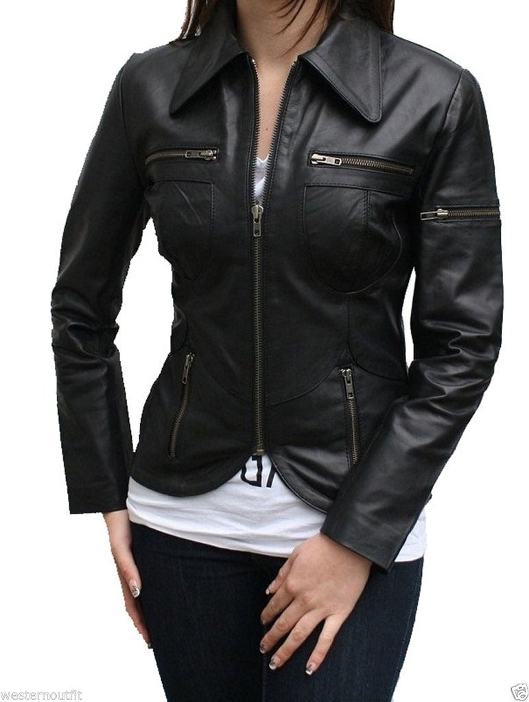 Biker / Motorcycle Jacket - Women Real Lambskin Leather Biker Jacket KW024 - Koza Leathers