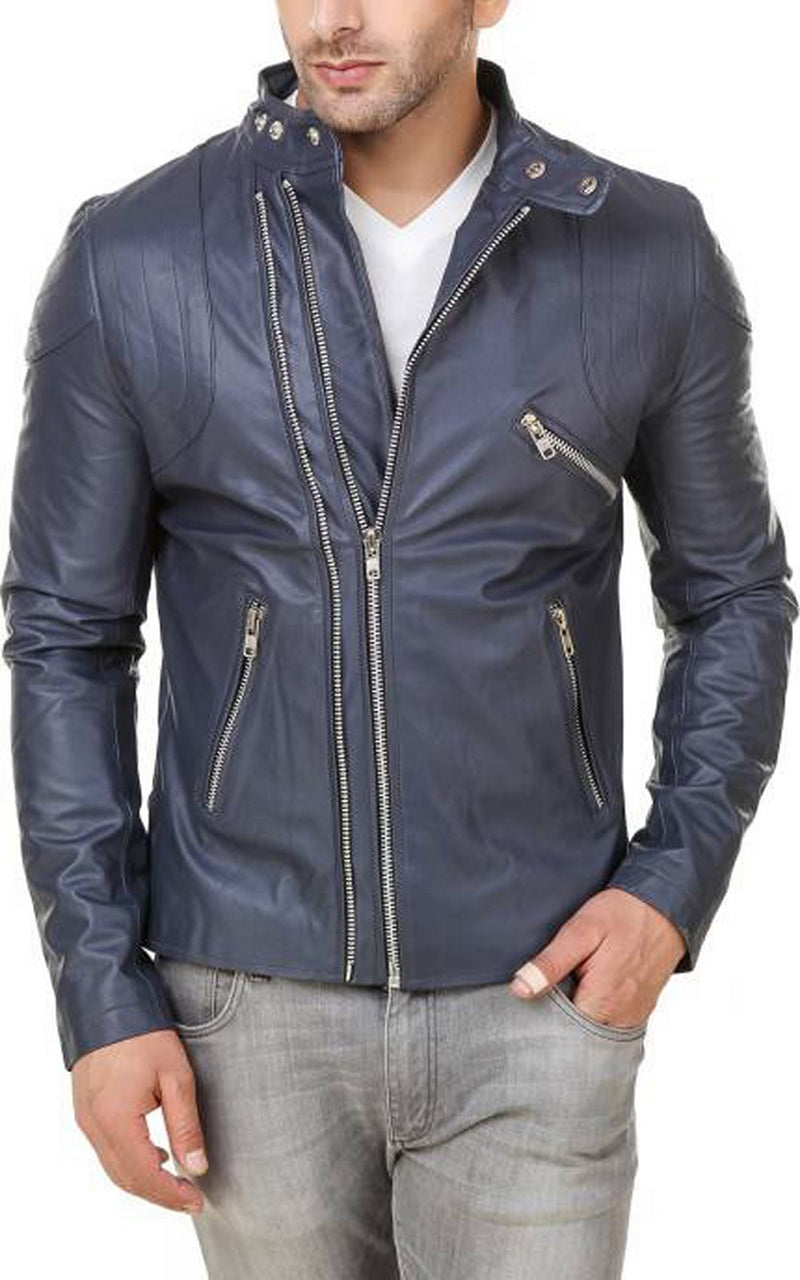 Biker Jacket - Men Real Lambskin Motorcycle Leather Biker Jacket KM548 - Koza Leathers