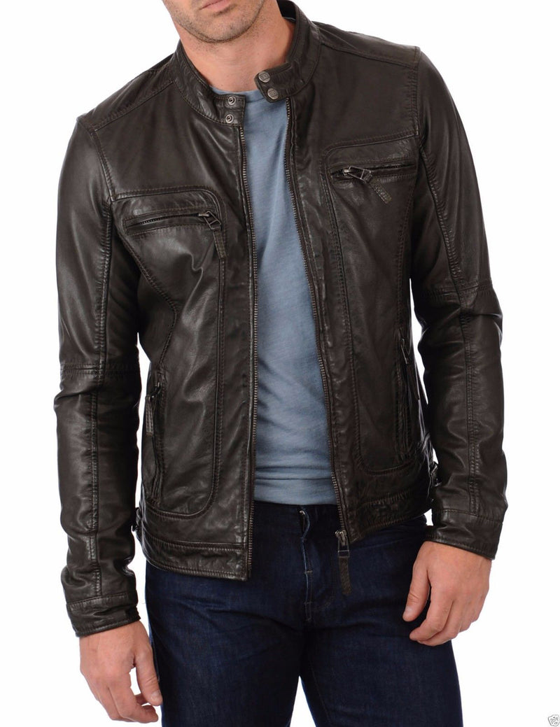 Biker Jacket - Men Real Lambskin Leather Jacket KM013 - Koza Leathers