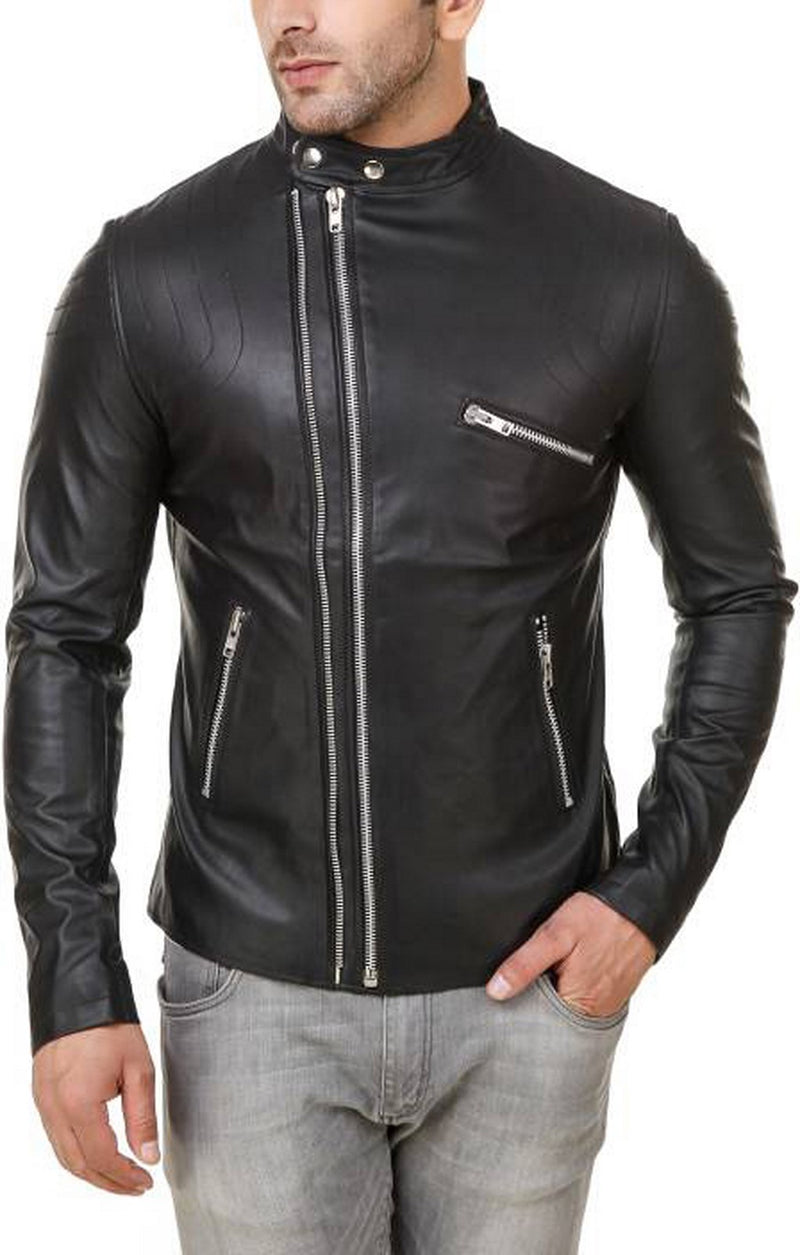 Biker Jacket - Men Real Lambskin Motorcycle Leather Biker Jacket KM550 - Koza Leathers
