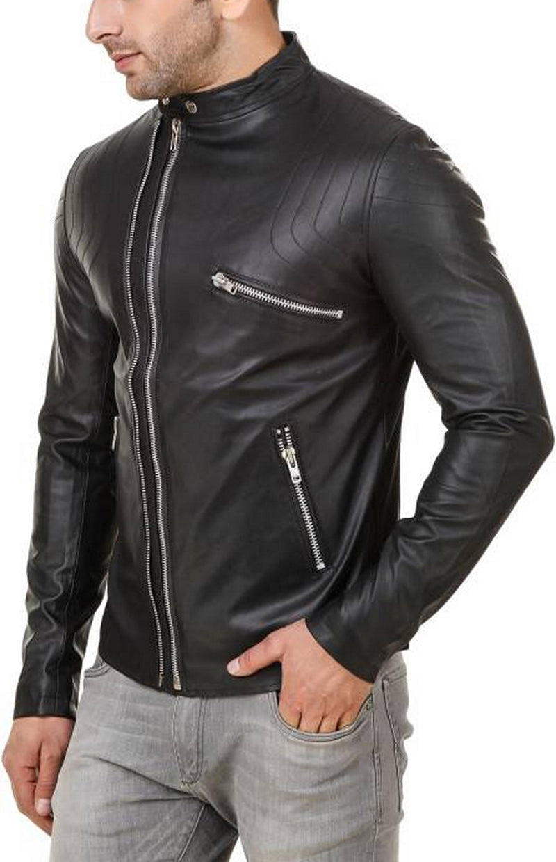 Biker Jacket - Men Real Lambskin Motorcycle Leather Biker Jacket KM550 - Koza Leathers