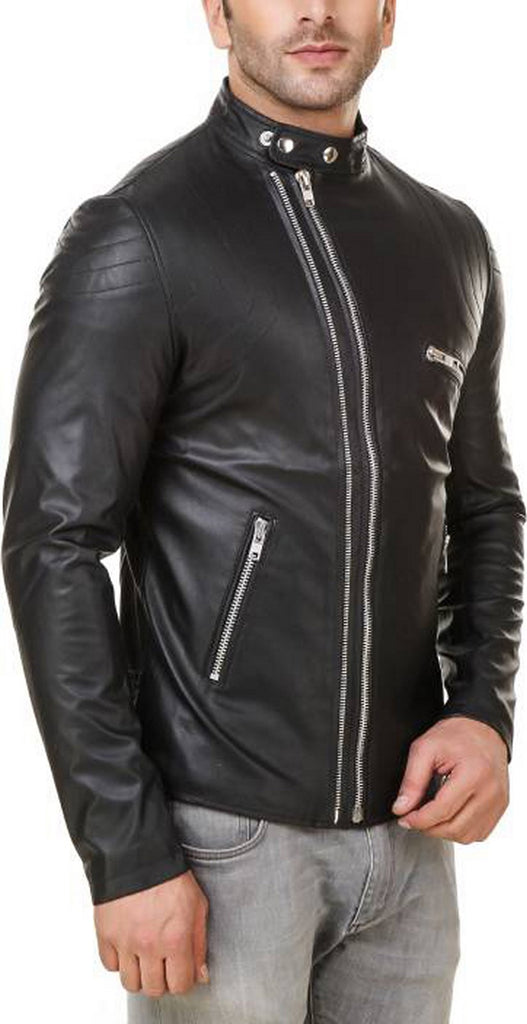 Biker Jacket - Men Real Lambskin Motorcycle Leather Biker Jacket KM550 - Koza Leathers