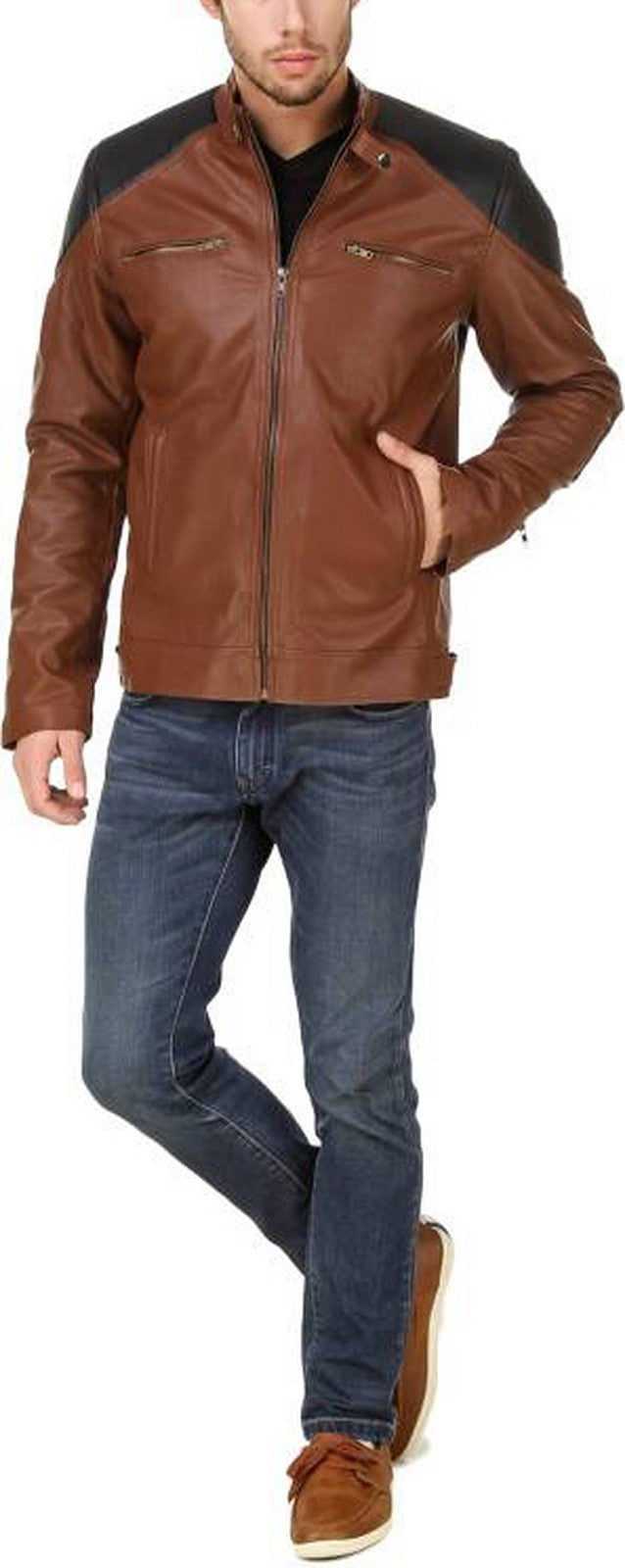 Biker Jacket - Men Real Lambskin Motorcycle Leather Biker Jacket KM552 - Koza Leathers