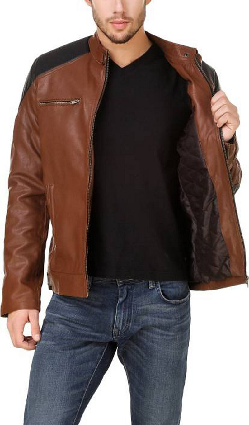 Biker Jacket - Men Real Lambskin Motorcycle Leather Biker Jacket KM552 - Koza Leathers