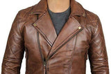 Koza Leathers Men's Genuine Lambskin Leather Vintage Motorcycle Jacket VJ005