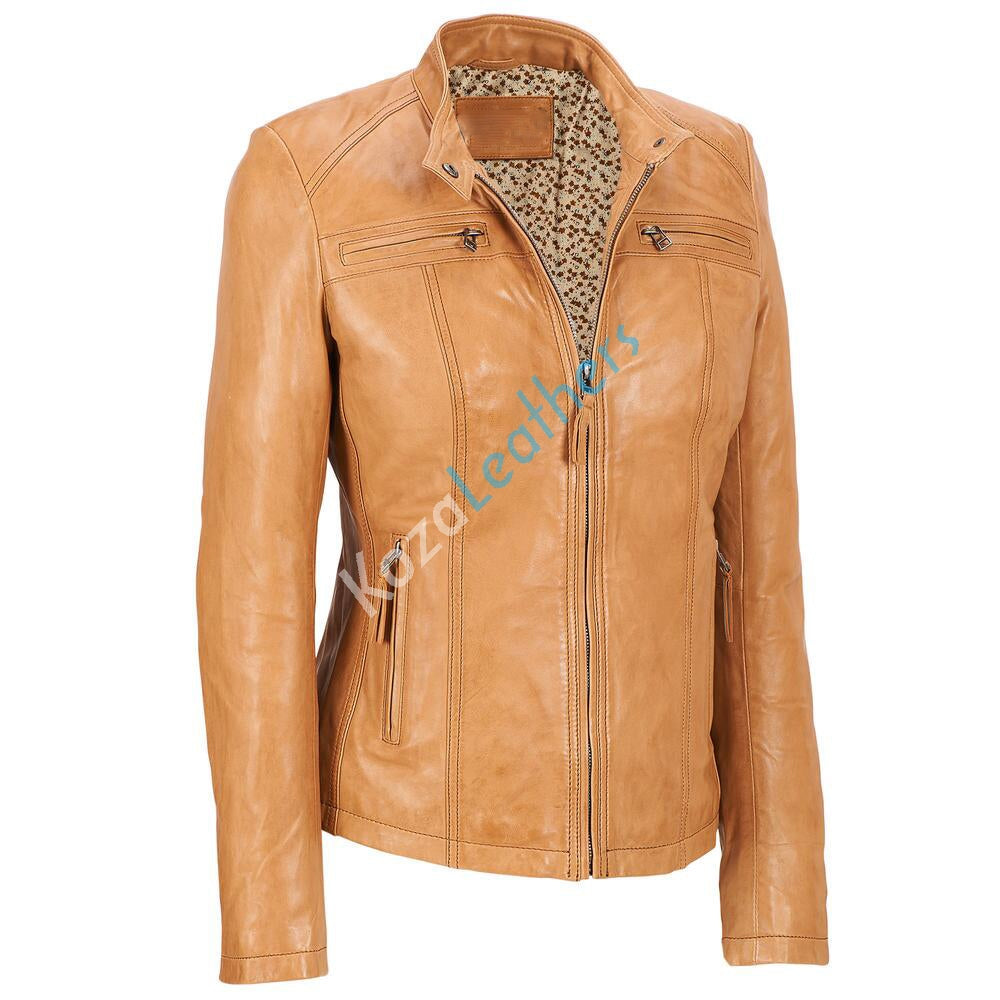Biker / Motorcycle Jacket - Women Real Lambskin Leather Biker Jacket KW109 - Koza Leathers