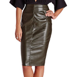 Women Real Lambskin Leather Knee Length Skirt WS150