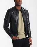 Biker Jacket - Men Real Lambskin Motorcycle Leather Biker Jacket KM245 - Koza Leathers