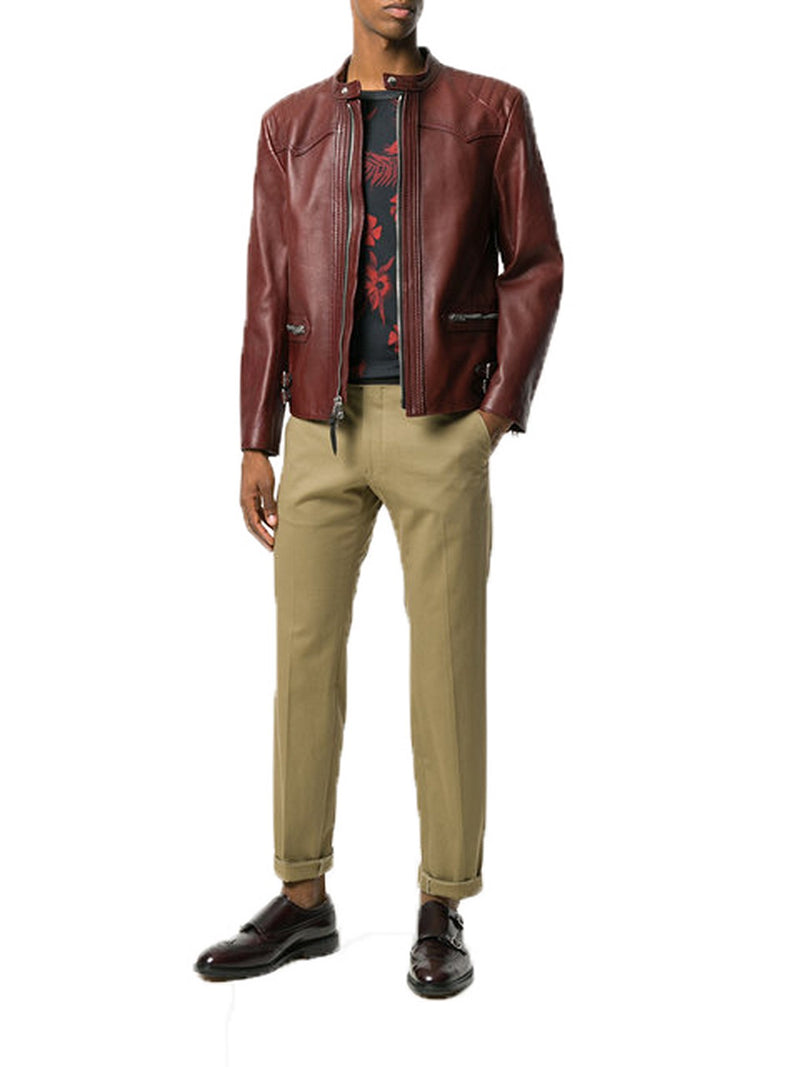 Biker Jacket - Men Real Lambskin Motorcycle Leather Biker Jacket KM370 - Koza Leathers