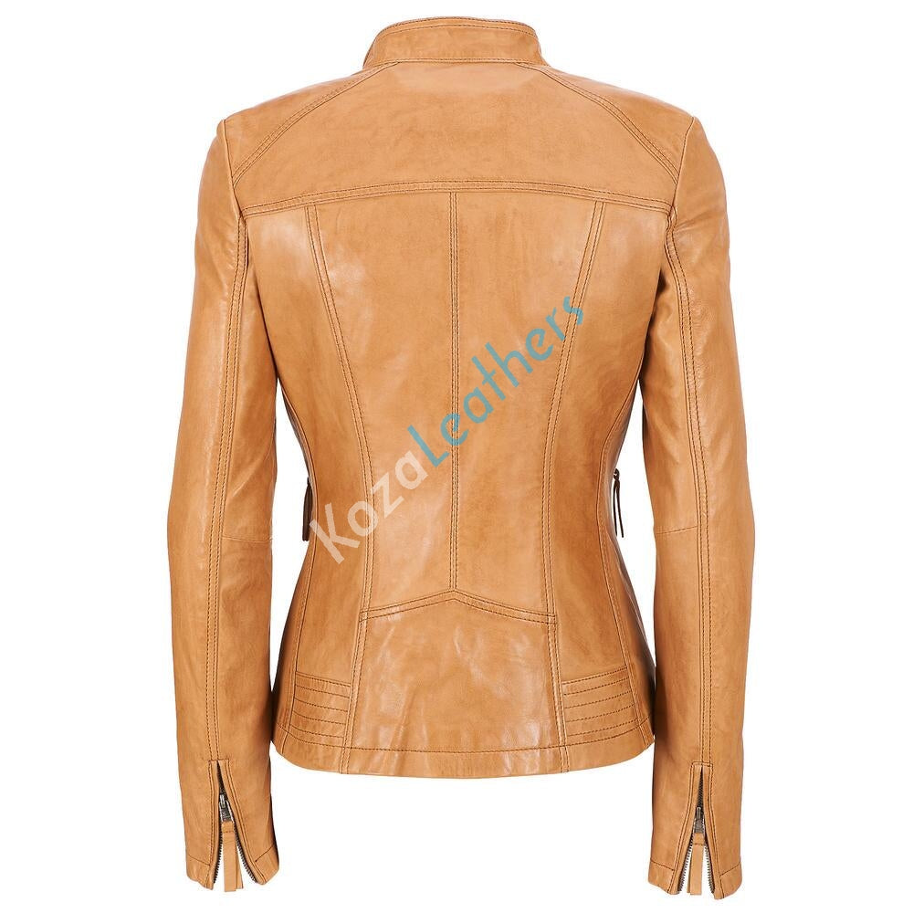 Biker / Motorcycle Jacket - Women Real Lambskin Leather Biker Jacket KW109 - Koza Leathers