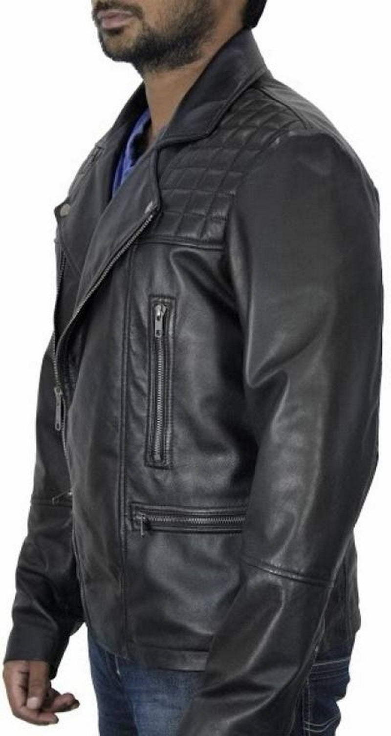 Biker Jacket - Men Real Lambskin Motorcycle Leather Biker Jacket KM393 - Koza Leathers
