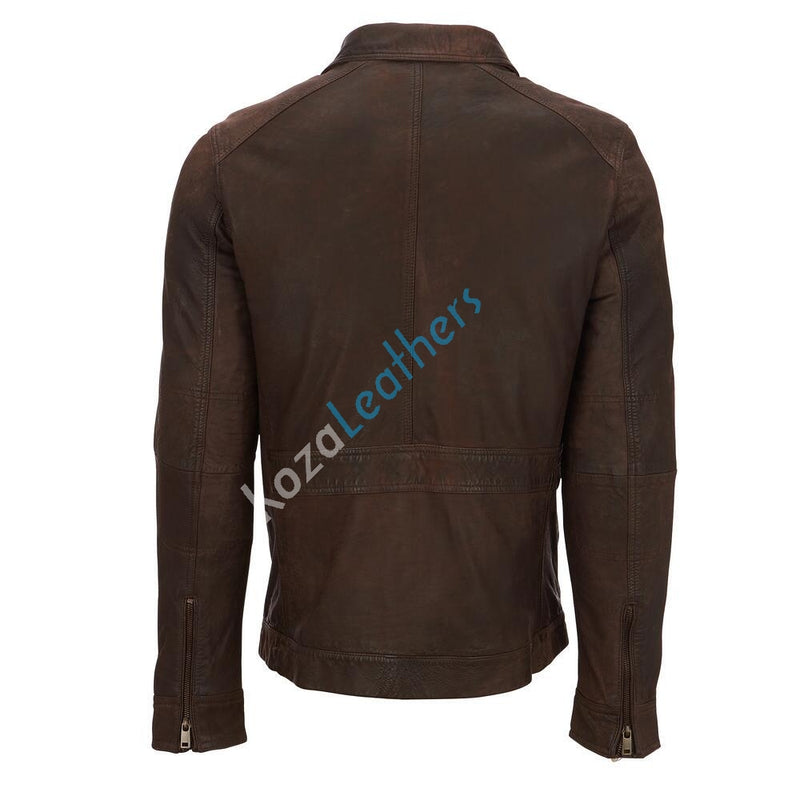 Biker Jacket - Men Real Lambskin Motorcycle Leather Biker Jacket KM159 - Koza Leathers