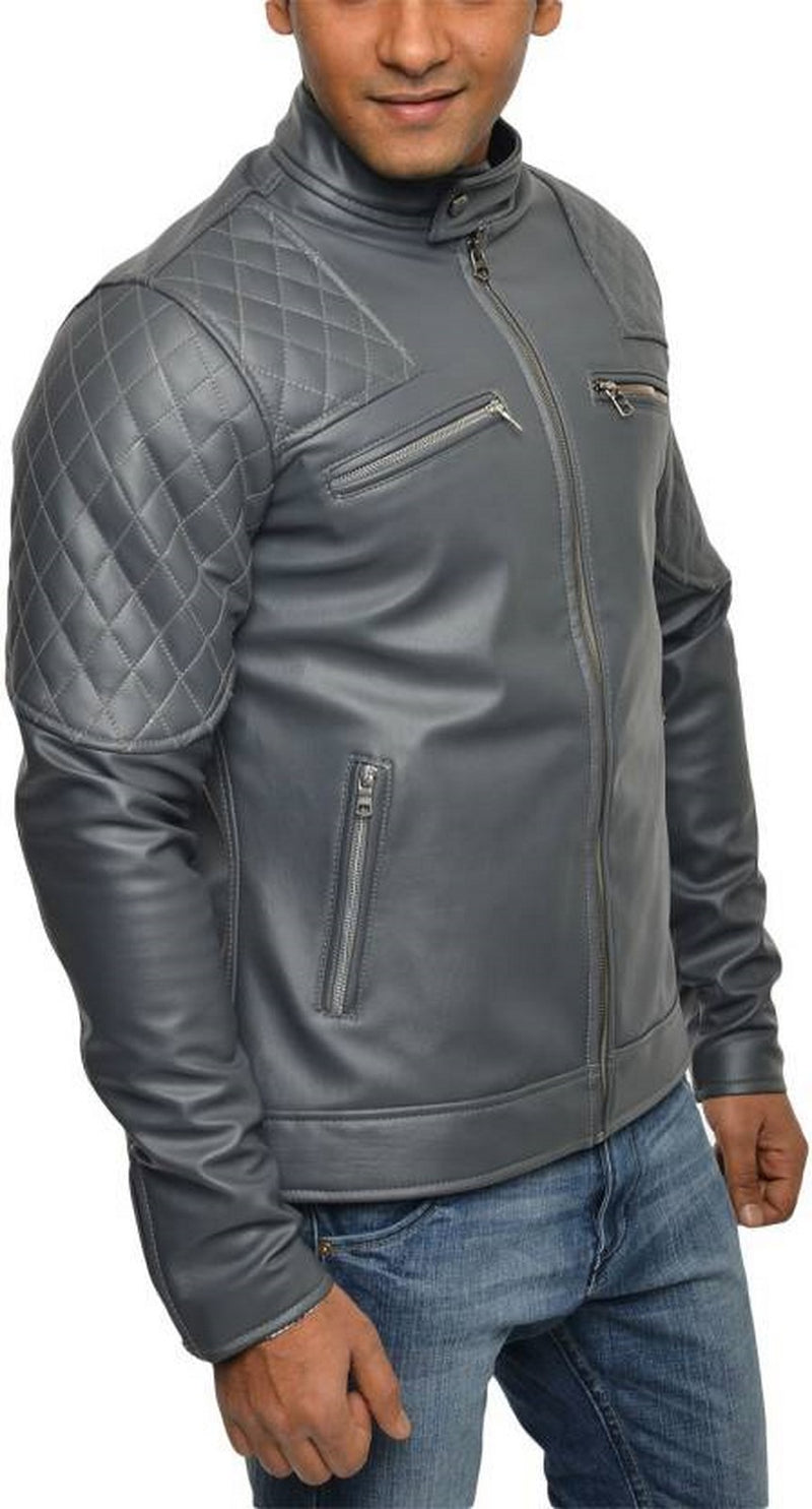 Biker Jacket - Men Real Lambskin Motorcycle Leather Biker Jacket KM554 - Koza Leathers