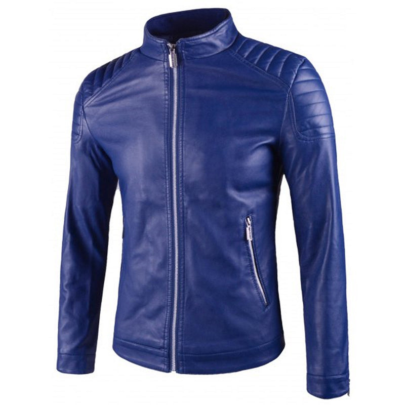 Biker Jacket - Men Real Lambskin Motorcycle Leather Biker Jacket KM562 - Koza Leathers