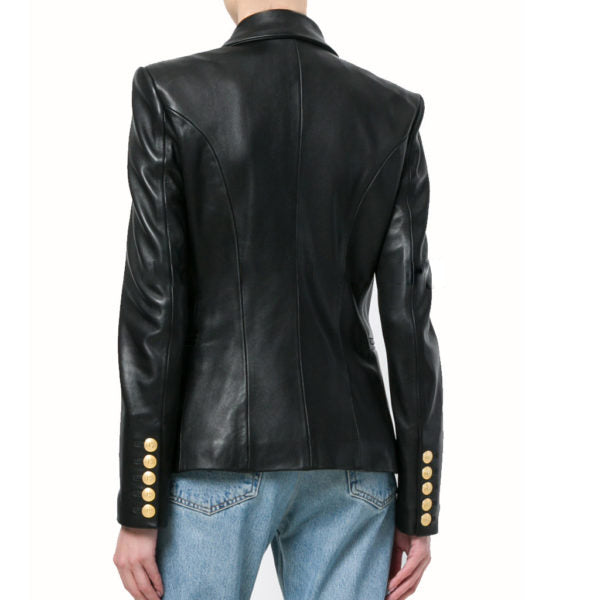 Koza Leathers Women's Real Lambskin Leather Double Breasted Blazer BW093