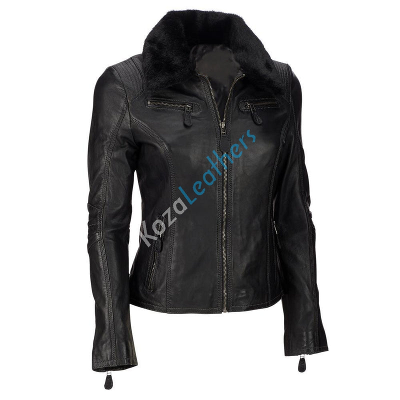 Biker / Motorcycle Jacket - Women Real Lambskin Leather Biker Jacket KW110 - Koza Leathers