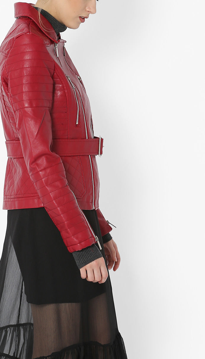 Biker / Motorcycle Jacket - Women Real Lambskin Leather Biker Jacket KW571 - Koza Leathers