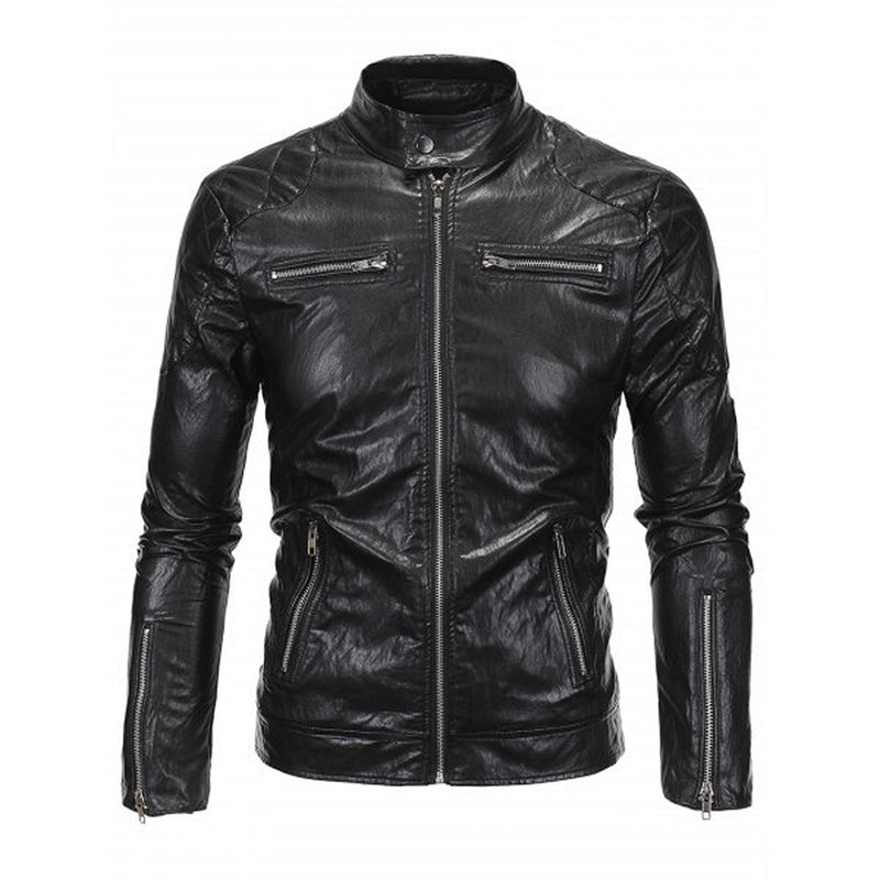 Biker Jacket - Men Real Lambskin Motorcycle Leather Biker Jacket KM568 - Koza Leathers