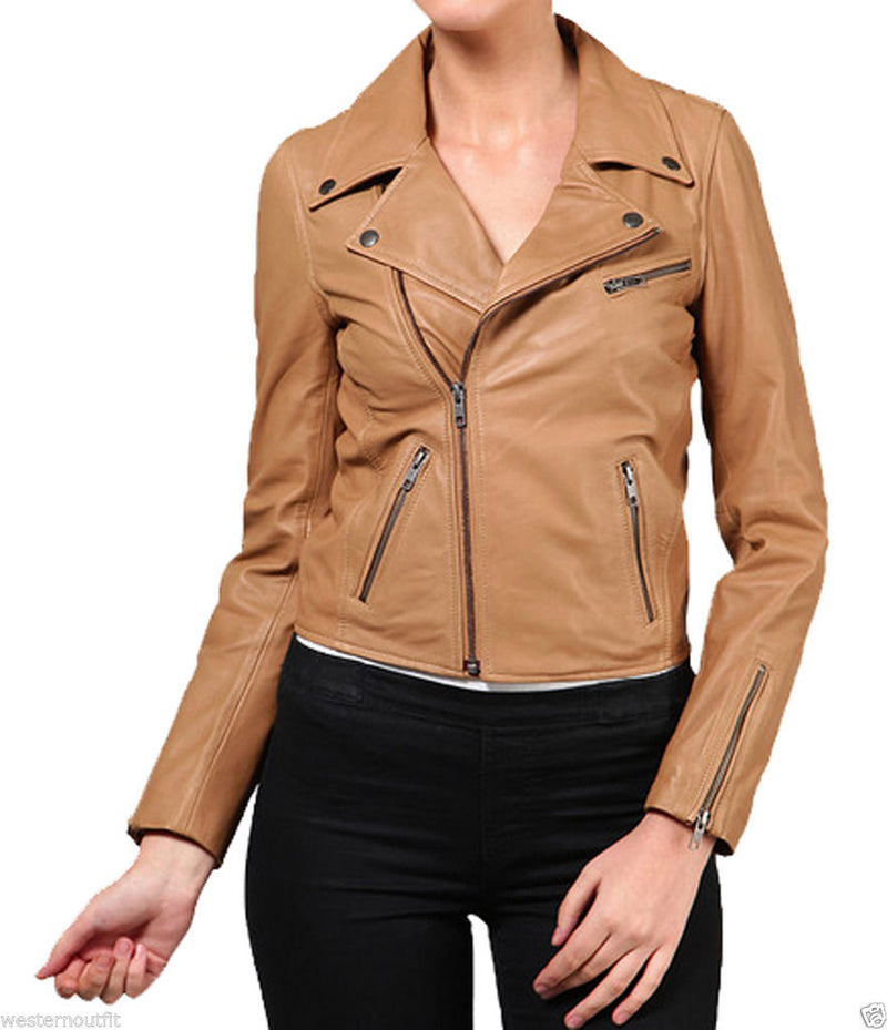 Biker / Motorcycle Jacket - Women Real Lambskin Leather Biker Jacket KW025 - Koza Leathers