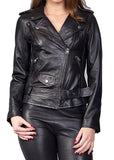 Women Real Lambskin Leather Biker Jacket KW026